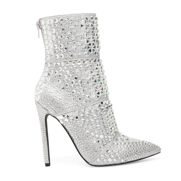 Steve Madden Whole Rhinestone Booties in Silver Stiletto Heel Stud Size 8.5 - Picture 13 of 13